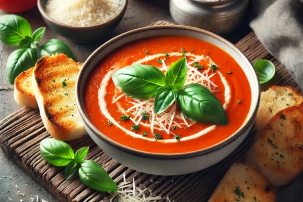 سوپ گوجه و پنیر پارمزان