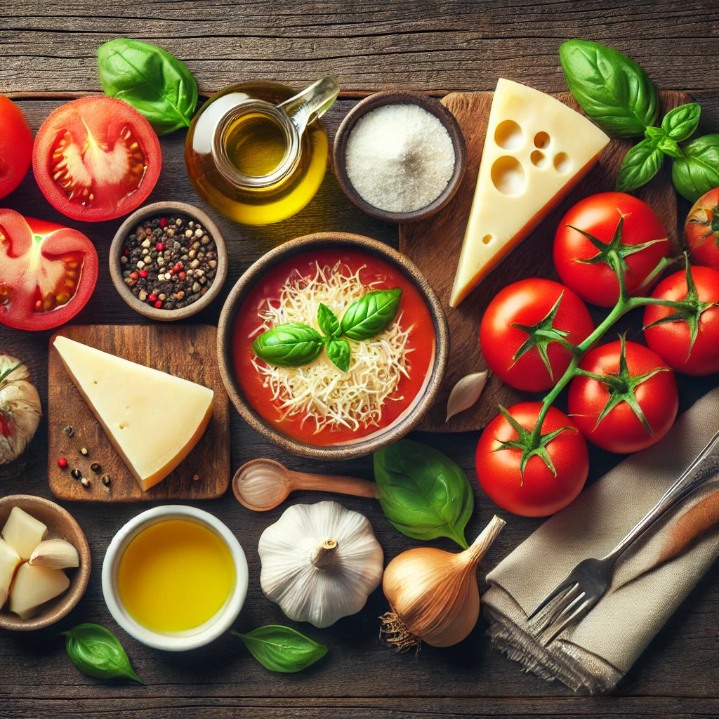 سوپ گوجه و پنیر پارمزان