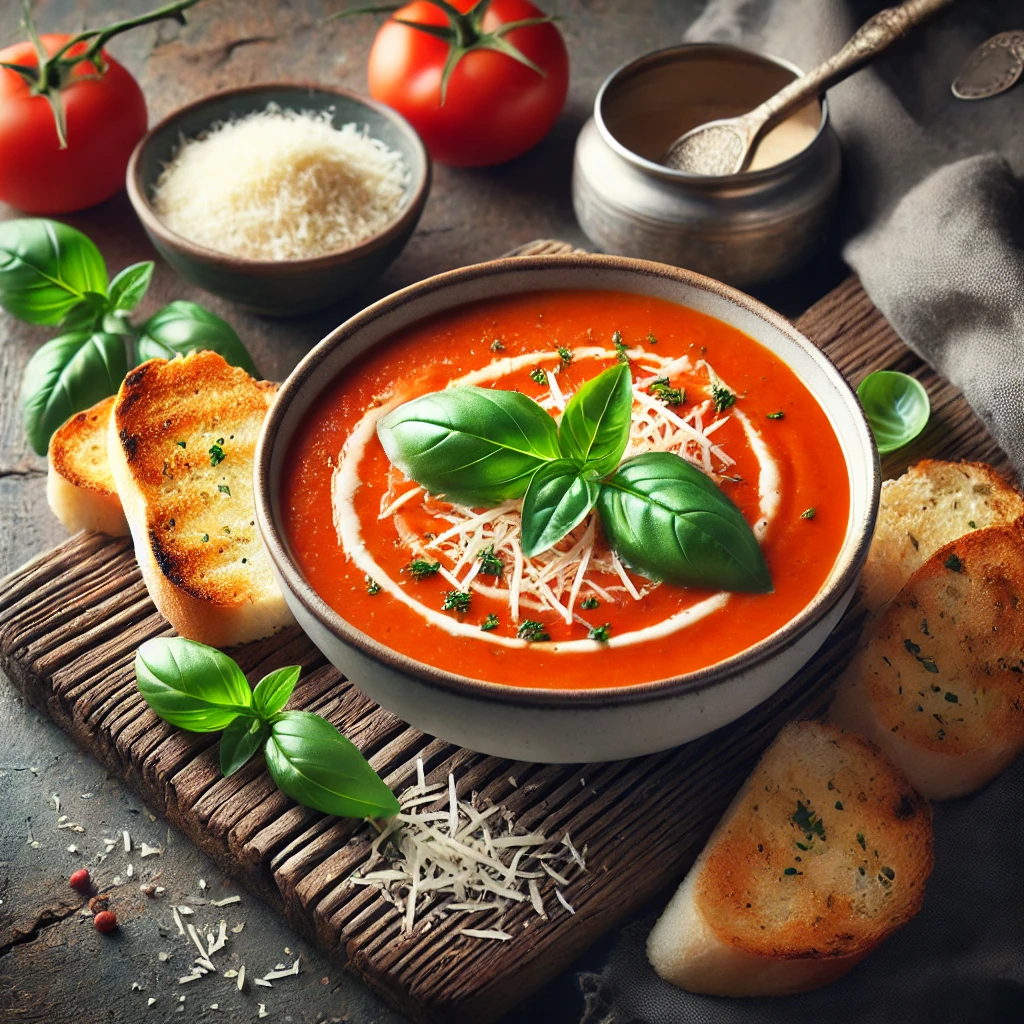 سوپ گوجه و پنیر پارمزان